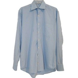 PETER MILLAR Crown Finish Shirt Blue White Pink Check Button Front Mens Medium